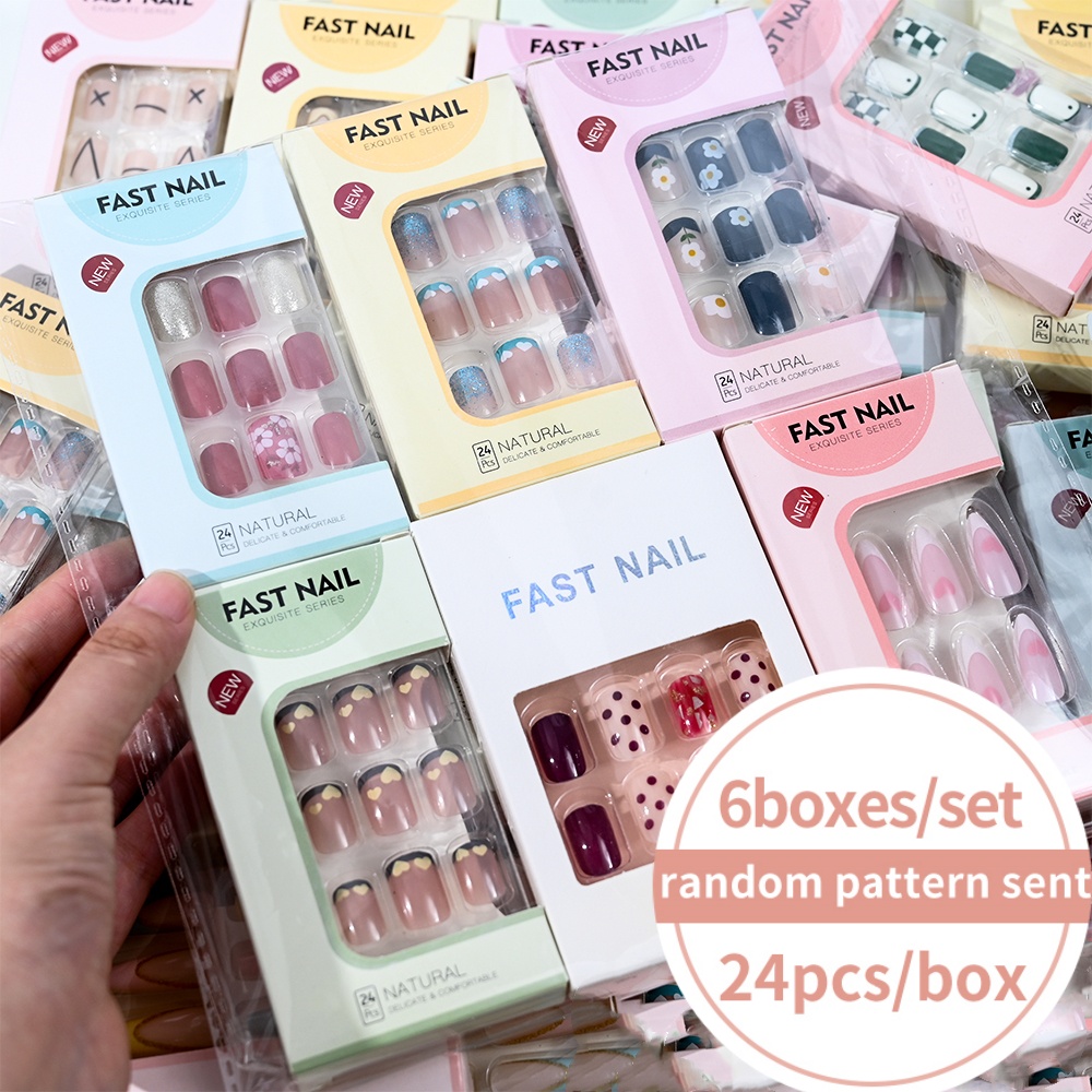 Press On Nail Set - 6 Kutu/Set Kısa Kare Takma Tırnak