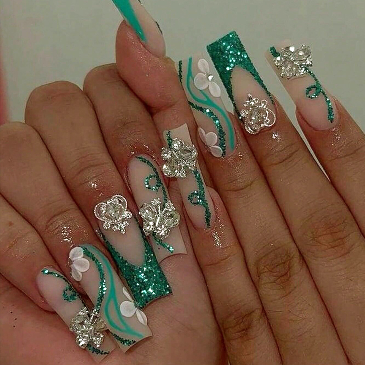 Nail Art Gliter - Uzun tabut basın çivi balerin üzerinde