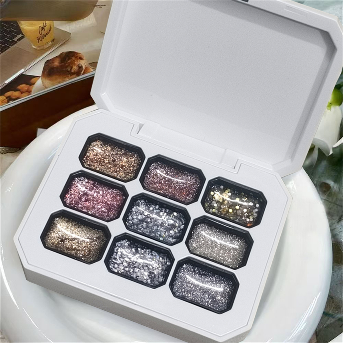 Nail Art Overlay - 1 adet 9 Renk Starburst Glitter