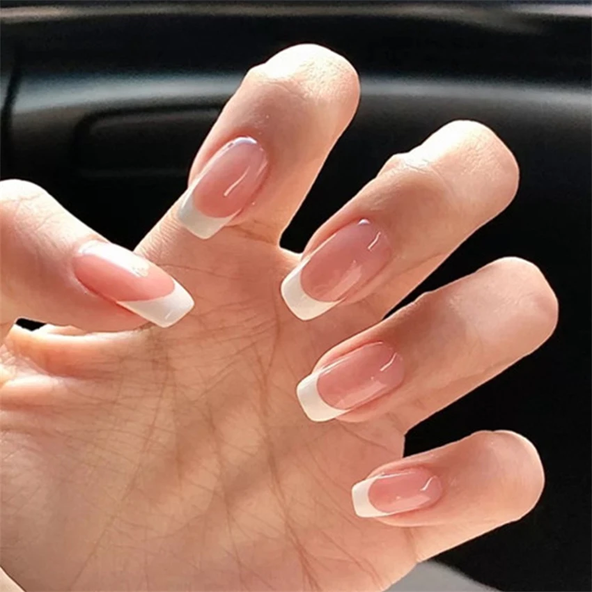 Press On Nail Set - 24 adet/takım Kısa Fransız Minimalist Çivi