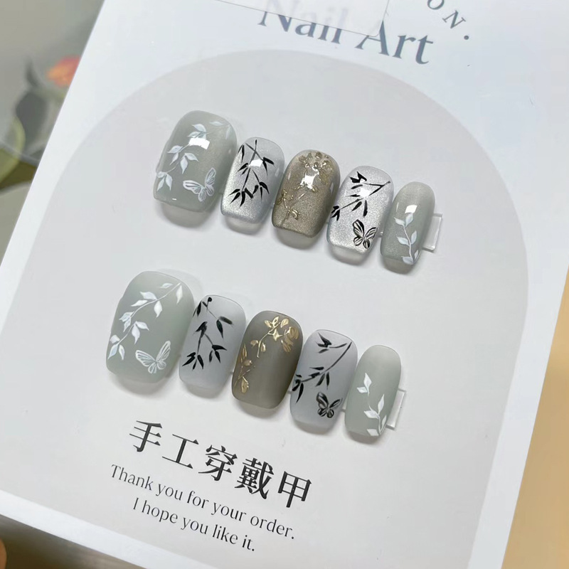Press On Nail Set - 24 adet/set Yeni Çin Tarzı Bambu