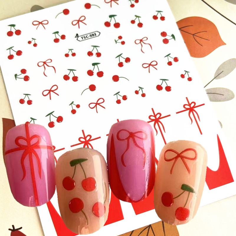 Nail Art Red Cherry - 1 PC Kırmızı Ilmek Kiraz Tasarım