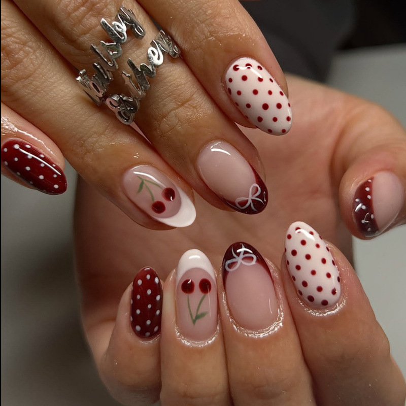 Nail Art Red Cherry - 24 Adet Fanshion Kırmızı Fransız Takma