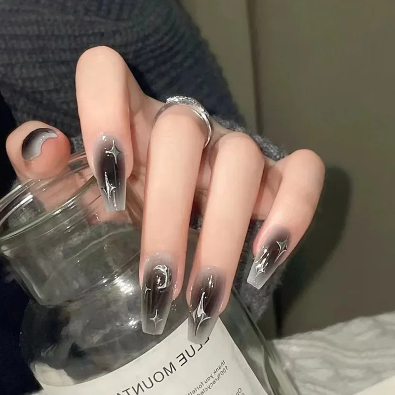 Nail Art Full Design - 24 adet/takım koyu baharat giyilebilir siyah