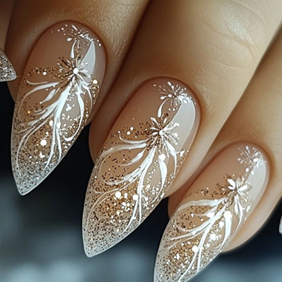 Nail Art Gliter - 24 adet/takım Kısa Orta takma tırnak