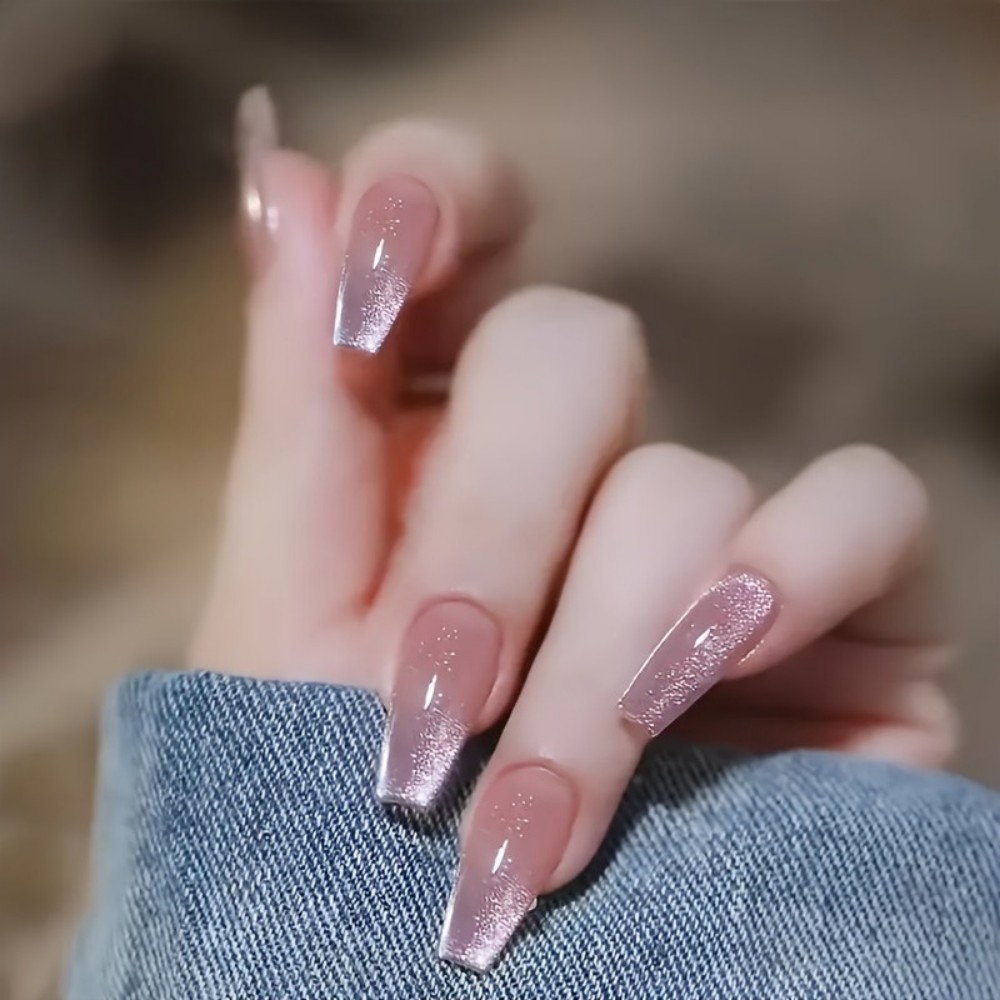 Nail Art Gliter - 24 adet Işıltılı Pembe Simli Kedi