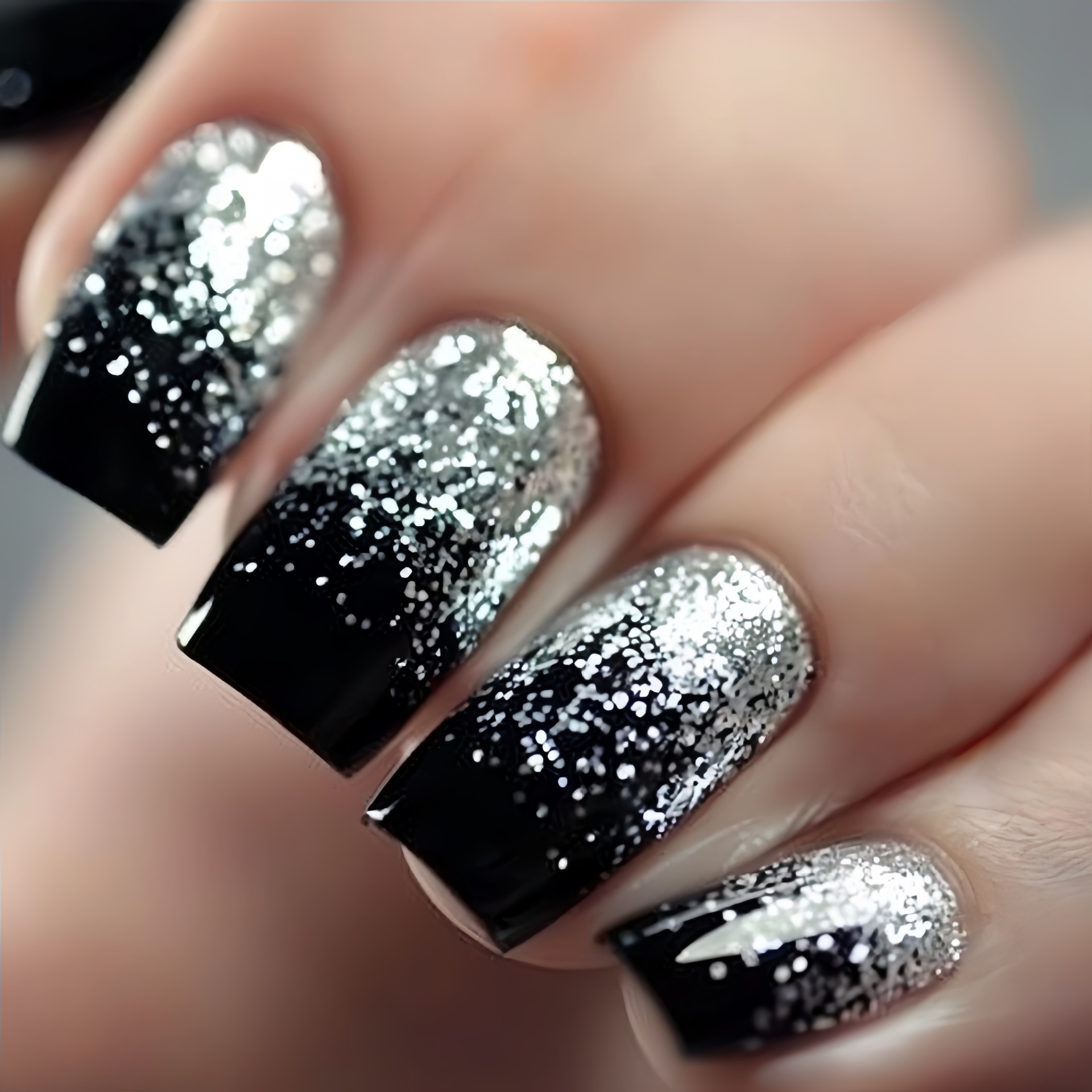 Nail Art Gliter - Kısa orta boy takma tırnaklar Gradyan