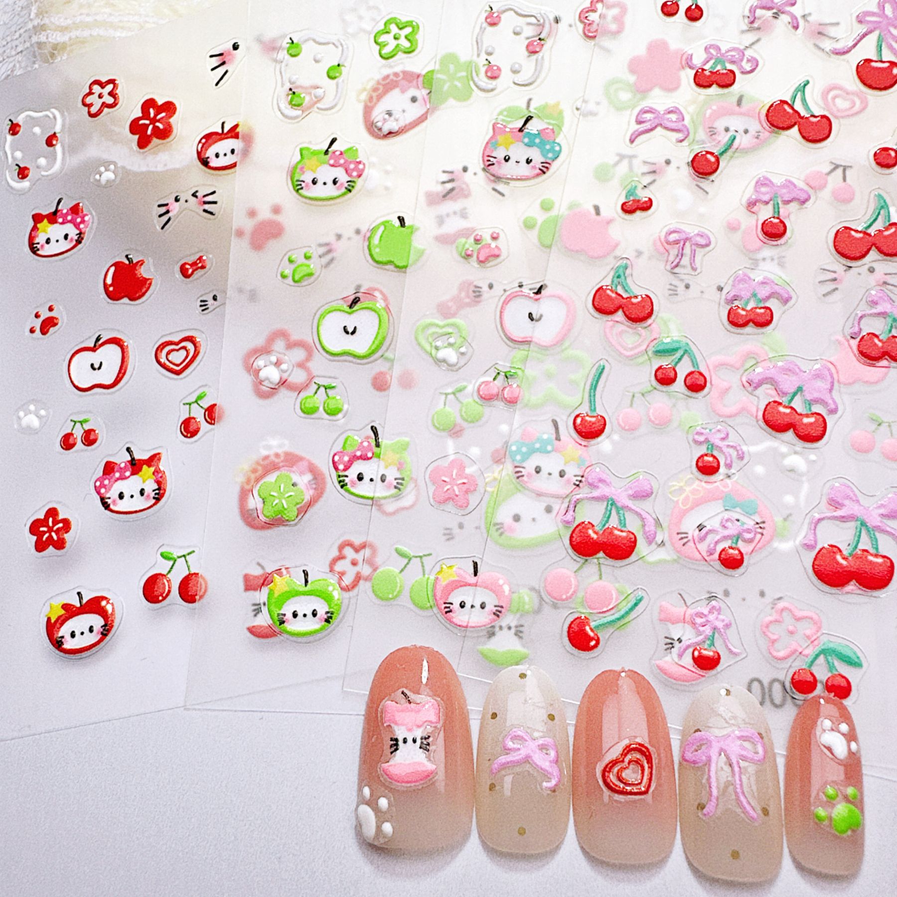 Nail Art Red Cherry - 1 Adet Yeşil ve Kırmızı Elma