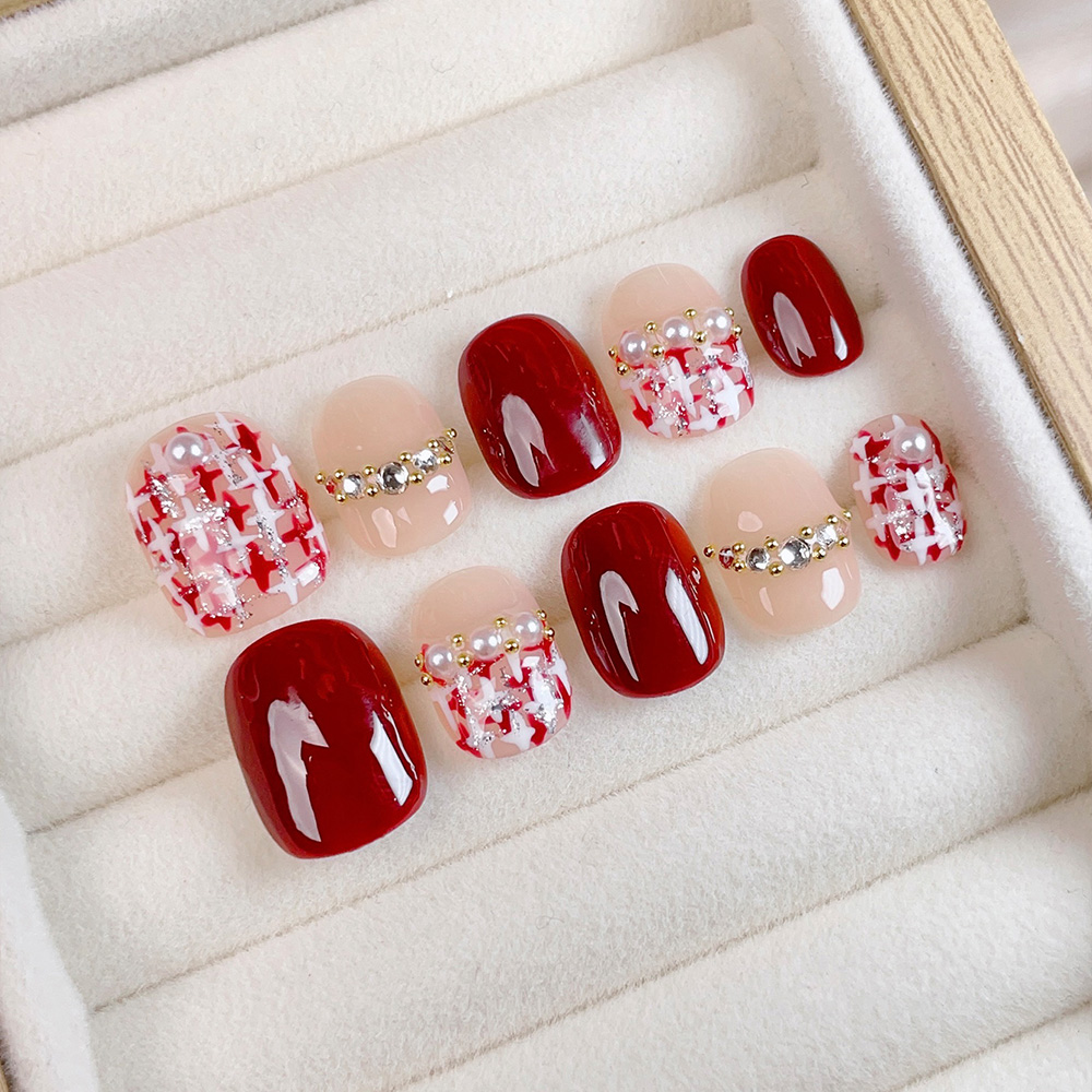Press On Nail Set - 10 adet Kısa Kare Yuvarlak El