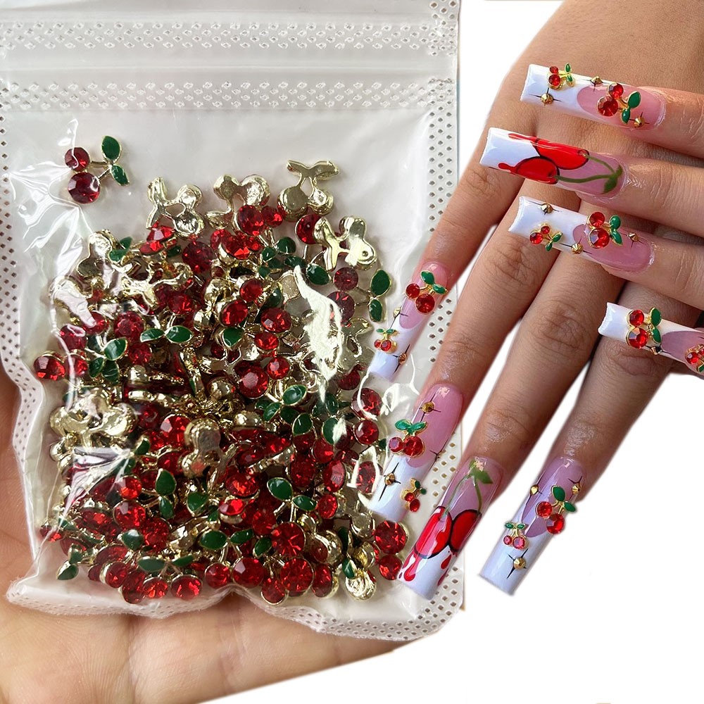 40 adet 3D Parlak Pembe ve Kır - Nail Art Red Cherry incelemesi ve fiyatı