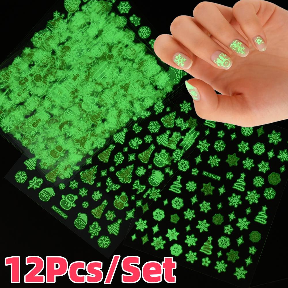 12 adet/takım 3D Aydınlık Noel - Nail Art Xmas Tree incelemesi ve fiyatı